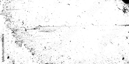 distressed grunge texture background with black ink brush strokes and grainy splatter on white, weathered vintage overlay effect for rustic design, abstract dirty grit element. 