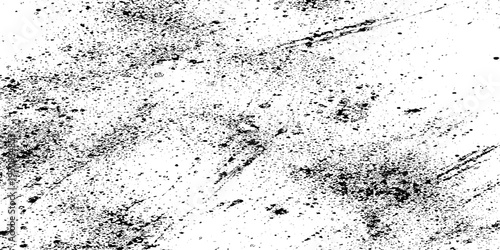 distressed grunge texture background with black ink brush strokes and grainy splatter on white, weathered vintage overlay effect for rustic design, abstract dirty grit element. 