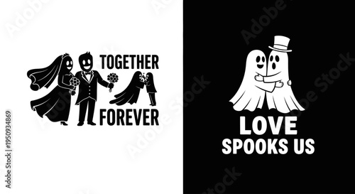 Ghostly couple and bride with groom a romantic design on transparent background silhouette