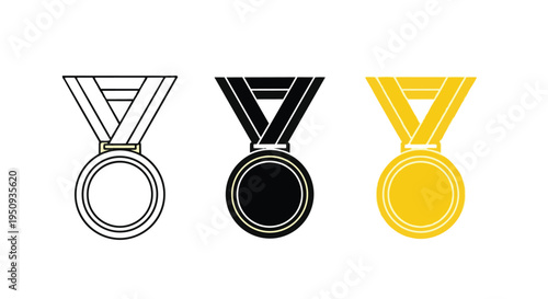 Three medal icons in black, gold, and white colors for awards and recognition purposes