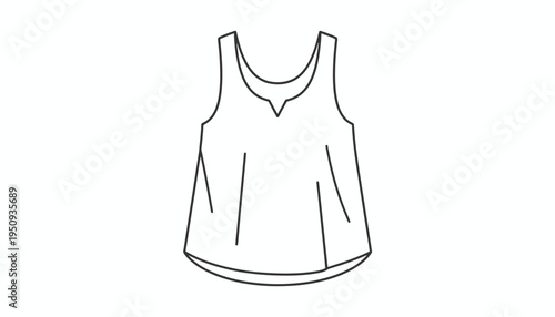 Simple Line Drawing of a Sleeveless Women's Top with V-Neck and Flowy Silhouette
