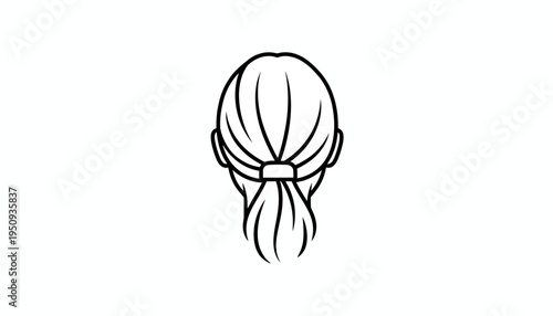 Simple line drawing of a woman's head from behind, with hair in a ponytail.