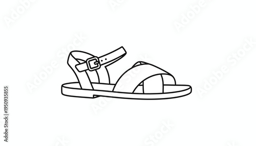Simple Line Drawing of a Woman's Sandal with Buckle and Straps