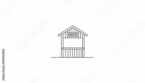 Simple Line Drawing of a Wooden Snack Stand with 'SNACKS' Sign