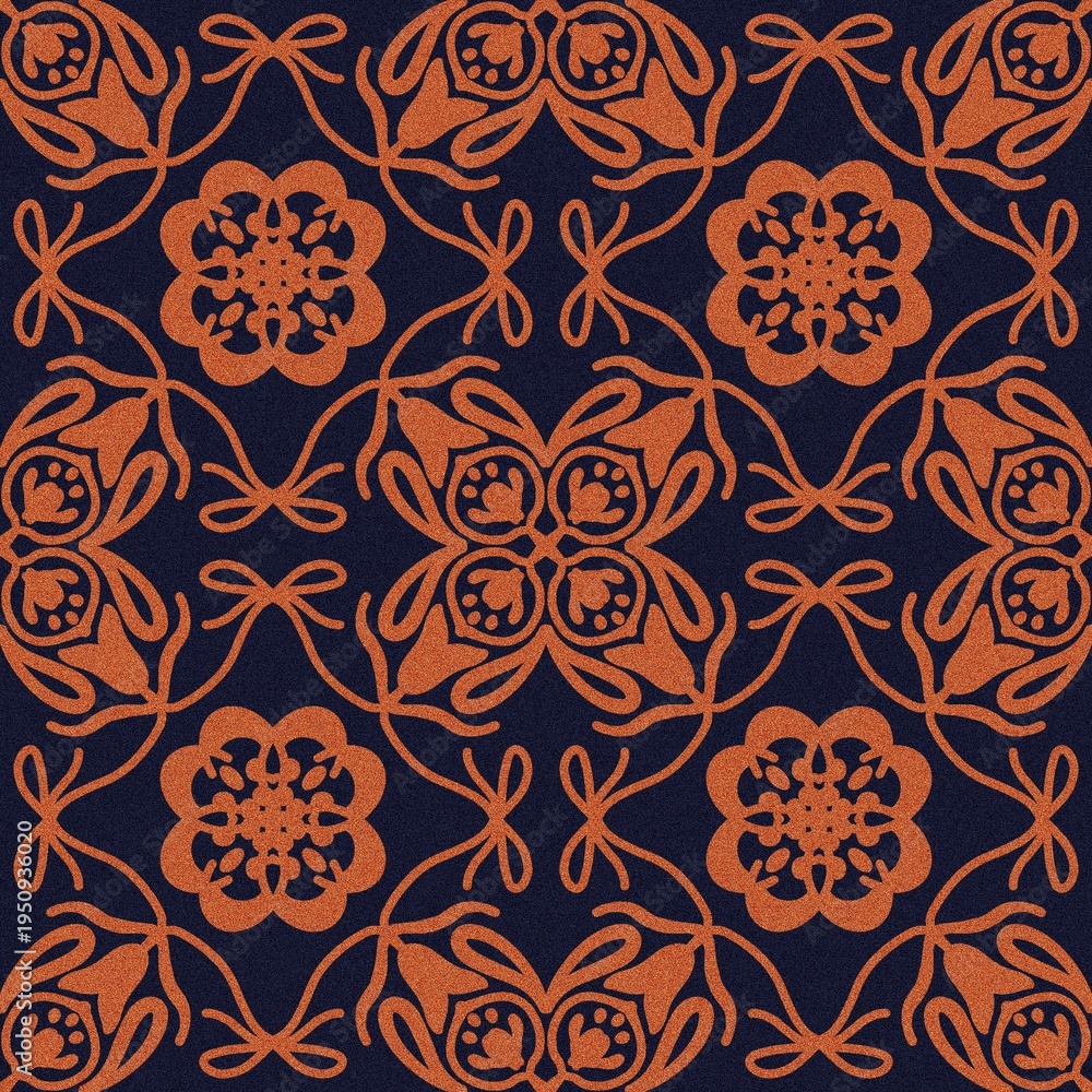 Obraz premium seamless damask pattern, tile, orange, navy blue