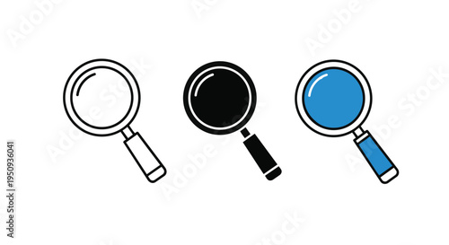 Three magnifying glasses in different colors on a for search and investigation