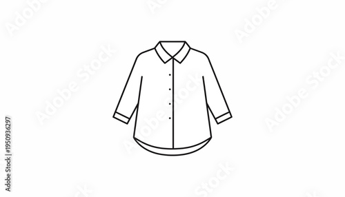 Simple line drawing of a classic collared shirt with rolled-up sleeves, isolated on white.