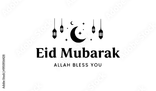 Elegant Eid Mubarak typography with Allah bless you message modern Islamic vector social media design isolated on white