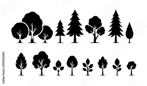 Eco Friendly Tree Silhouette Collection Nature Growth Vector Illustration
