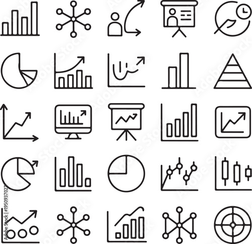 line icons of business charts and graphs for infographics  various statistical symbols