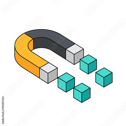 Magnet Attracting Metallic Small Cubes.