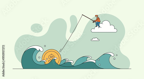 Man pulling coin out of ocean.