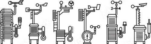 A collection of various weather instruments used for meteorological measurements Vector