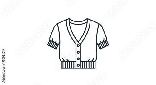 Simple Line Art Icon of a Short-Sleeved Cardigan Sweater