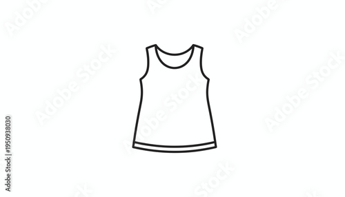 Simple line art icon of a sleeveless tank top t-shirt, minimalist clothing graphic