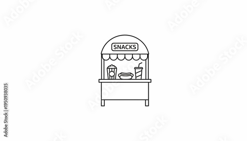 Simple Line Art Icon of a Snack Stand with Food and Drinks