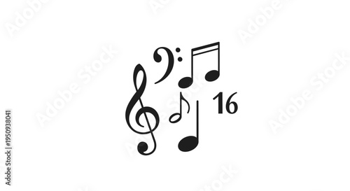 Black music notes and treble clef.
