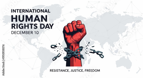 International human rights day december 10 illustration with broken chains and clenched fist