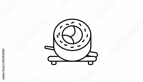 Simple Line Art Icon of a Sushi Roll on a Plate