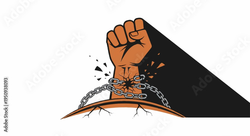 Breaking free hand with chains shattering symbolizing freedom and empowerment in a powerful gesture