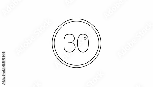 Simple Circle with Number 30 and Dot Icon, Minimalist Graphic Element