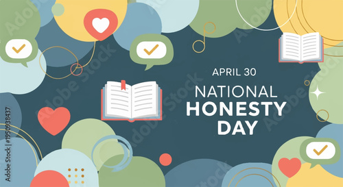 National honesty day banner with colorful abstract shapes and symbols