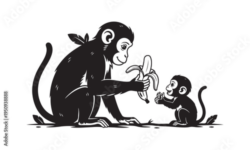Monkey Vector silhouette illustration design, Baby monkey clinging to mother, Monkey carrying food, Monkey chasing pose, Monkey climbing quickly, Monkey climbing tree, Monkey dropping banana peel,