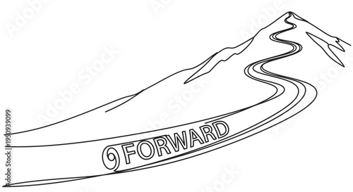 Road to the Summit: Winding Path Leading to Mountain Peak with 'Forward' Text