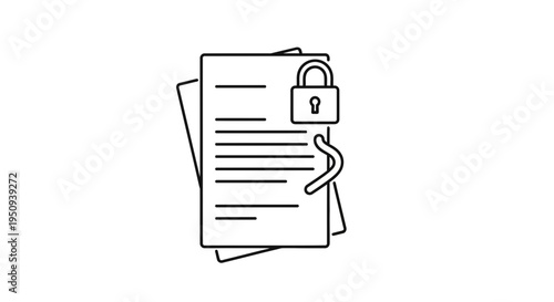 Secure Document Icon with Padlock and Paperwork, Data Protection Concept