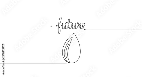 Seedling Growing Future Concept, Single Line Art, Minimalist Design