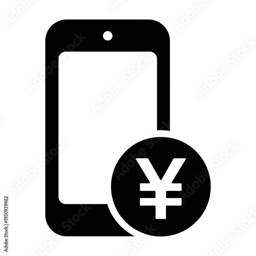 Vector icon of a smartphone with a yen symbol displayed on the screen