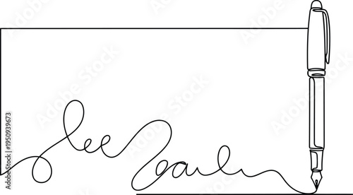 A pen is signing a document with a fancy signature