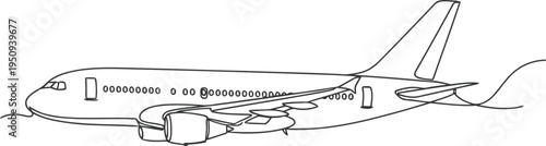 A black line drawing of a commercial airplane