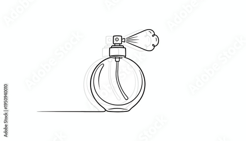 Perfume Bottle Spraying Mist, Minimalist Line Art Illustration