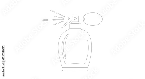 Perfume bottle spraying fragrance, elegant vintage design, isolated on white background