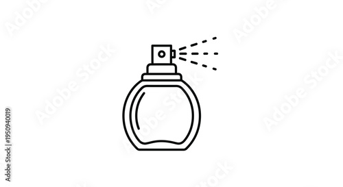 Perfume bottle spraying fragrance, minimalist icon, beauty and cosmetic concept