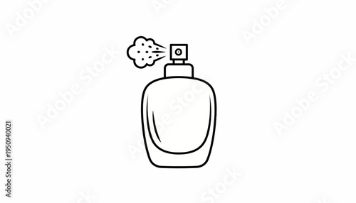 Perfume Bottle Spraying Mist Icon, Line Art Illustration