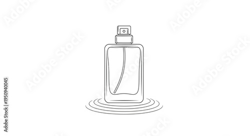 Perfume Bottle with Ripples in Water - Minimalist Line Art
