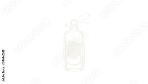 Perfume bottle with vapor, minimalist white illustration