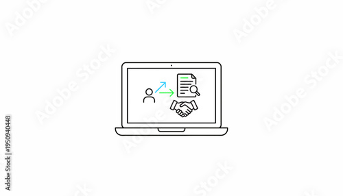 Online job application and hiring process with laptop and handshake icon