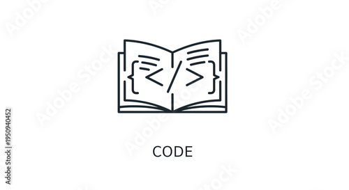 Open Book Icon with Code Symbols, Programming and Development Concept