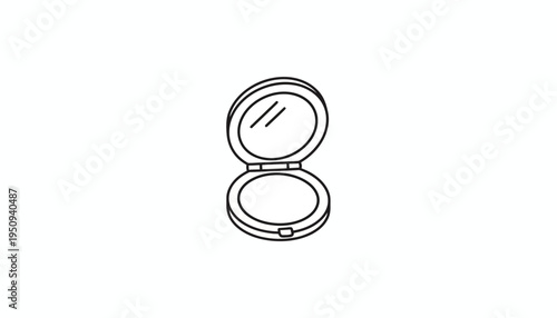 Open compact powder case with mirror, minimalist line art illustration