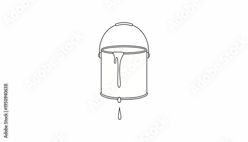 Paint Bucket Dripping Liquid, Isolated on White Background, Line Art Illustration