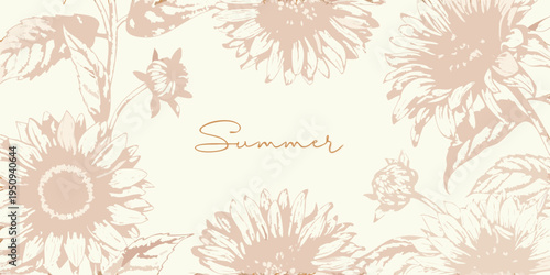 Floral pattern with sunflowers and the word summer in script
