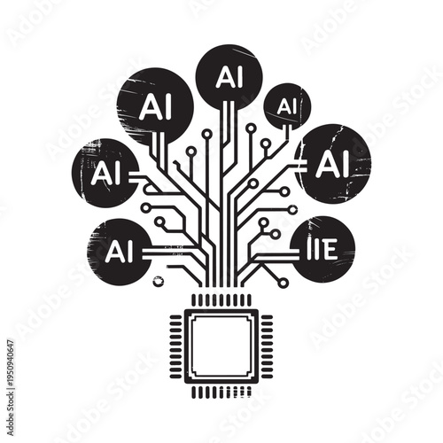 Artificial intelligence network a digital brain with connected nodes