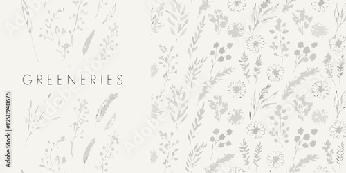 Delicate floral pattern with sketched greenery and neutral tones