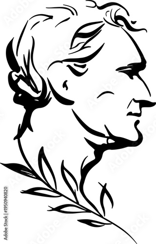 Classical Roman Greek Profile with Laurel Wreath Minimalist Line Art