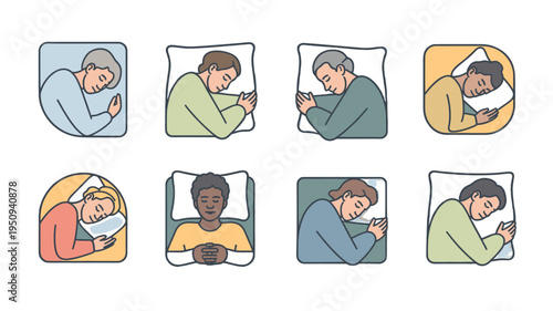 Different people sleeping poses, showcasing diversity and inclusivity in relaxation.