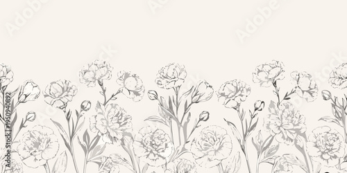 Delicate floral pattern featuring sketched wildflowers and stems on a beige background