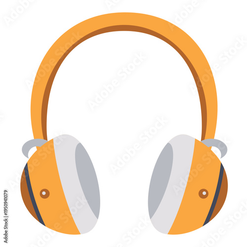 Orange headphones illustration with classic rounded design in minimal flat style, isolated on light background, representing audio technology, music enjoyment, and simple modern lifestyle.
